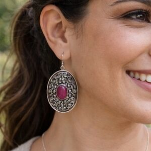 Set Of Two Pairs Of Silver Toned Metal and Gemstone Earrings